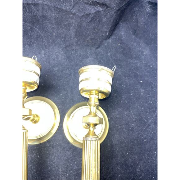 Mother Of Pearl And Brass Torch Hurricane Wall Mounted Sconces 12" - Picture 8 of 9